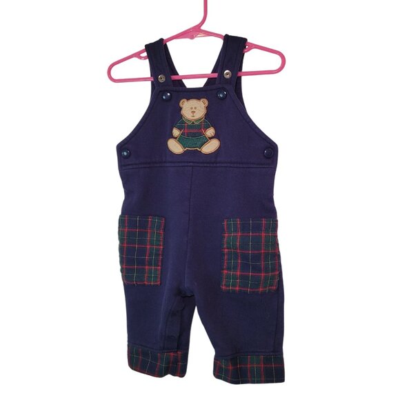Vintage 12M Baby Embroidered Teddybear Cotton Blend Overalls - Picture 6 of 6